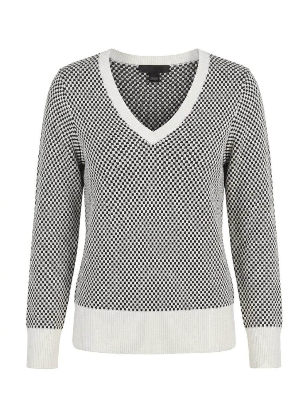 Elena Wang Black & White Textured V-Neck Pullover Sweater Size Medium